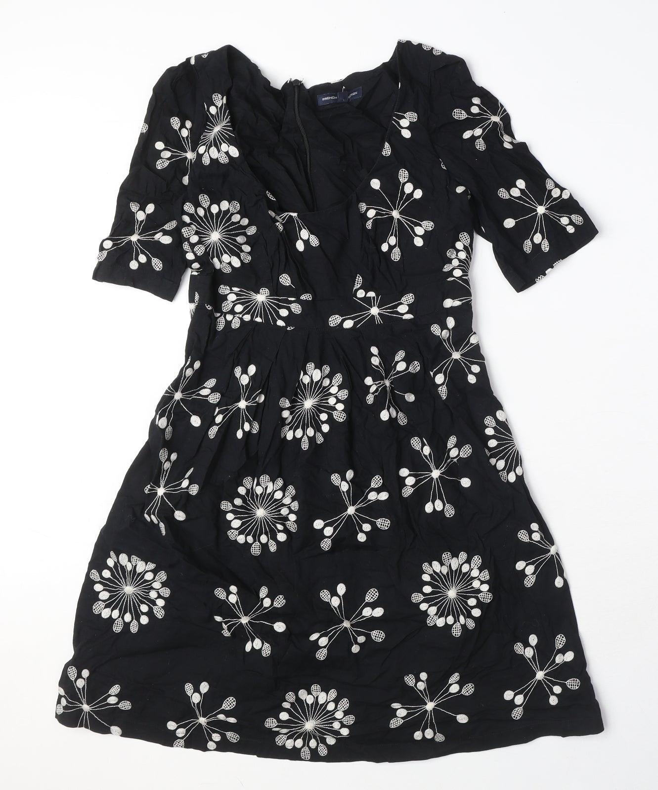 French Connection Womens Black Geometric 100% Cotton A-Line Size 8 Scoop Neck Zip