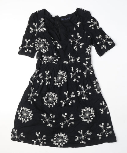 French Connection Womens Black Geometric 100% Cotton A-Line Size 8 Scoop Neck Zip