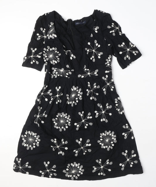 French Connection Womens Black Geometric 100% Cotton A-Line Size 8 Scoop Neck Zip