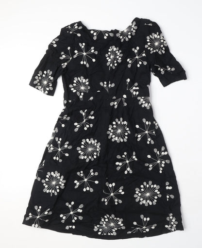 French Connection Womens Black Geometric 100% Cotton A-Line Size 8 Scoop Neck Zip