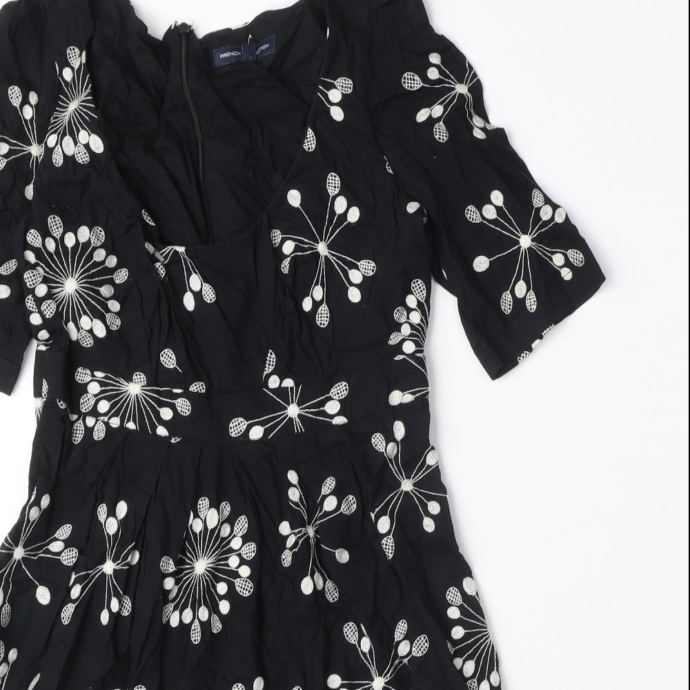 French Connection Womens Black Geometric 100% Cotton A-Line Size 8 Scoop Neck Zip