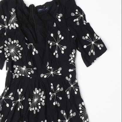 French Connection Womens Black Geometric 100% Cotton A-Line Size 8 Scoop Neck Zip