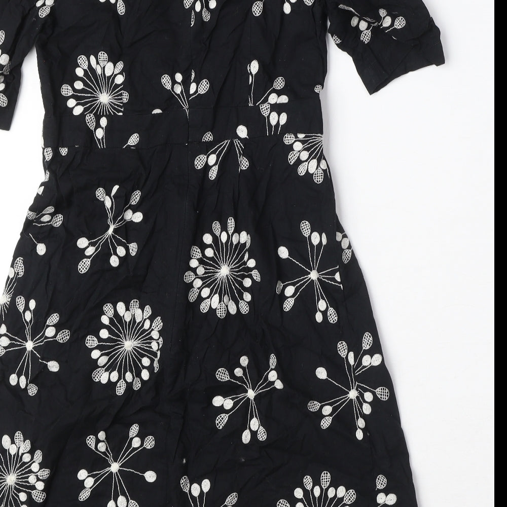 French Connection Womens Black Geometric 100% Cotton A-Line Size 8 Scoop Neck Zip