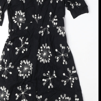 French Connection Womens Black Geometric 100% Cotton A-Line Size 8 Scoop Neck Zip