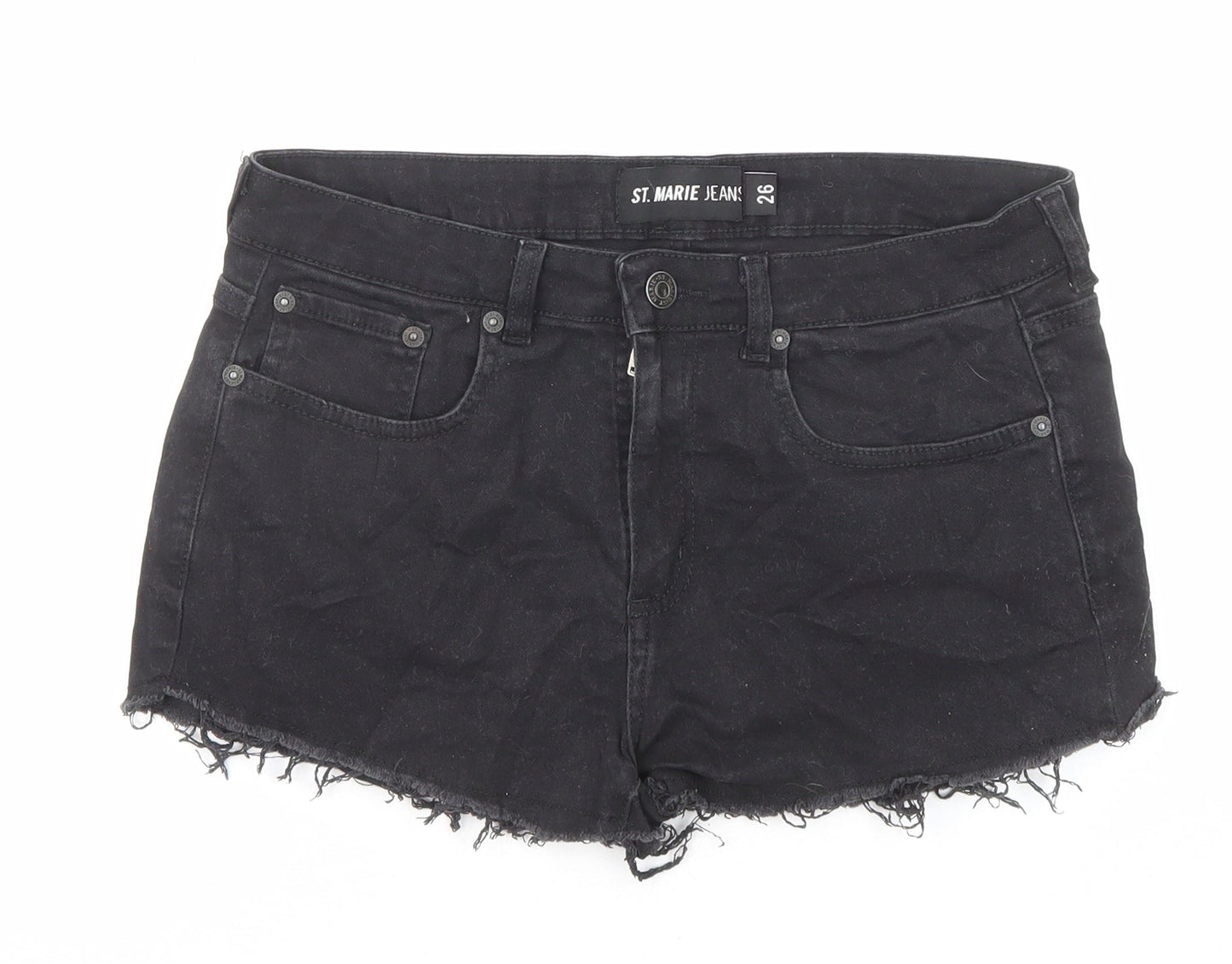St Marie Jeans Womens Black Cotton Boyfriend Shorts Size 29 in Regular Zip - Raw Hems