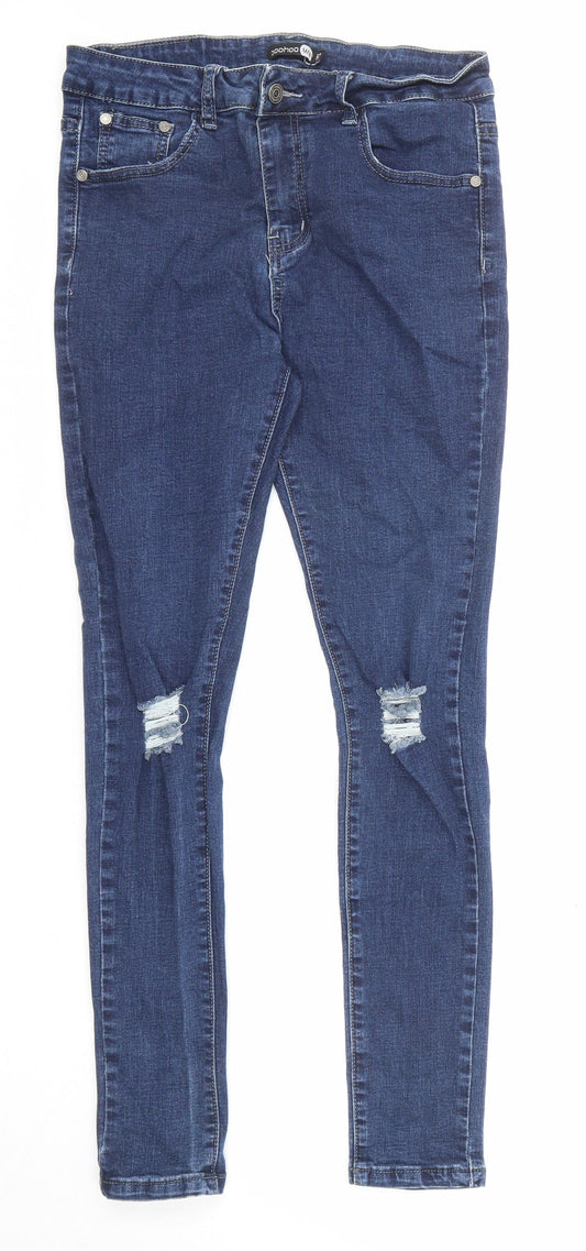 Boohoo Mens Blue Cotton Skinny Jeans Size 32 in L29 in Regular Zip