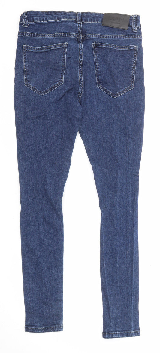 Boohoo Mens Blue Cotton Skinny Jeans Size 32 in L29 in Regular Zip