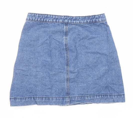 Boohoo Womens Blue Cotton A-Line Skirt Size 8 Button