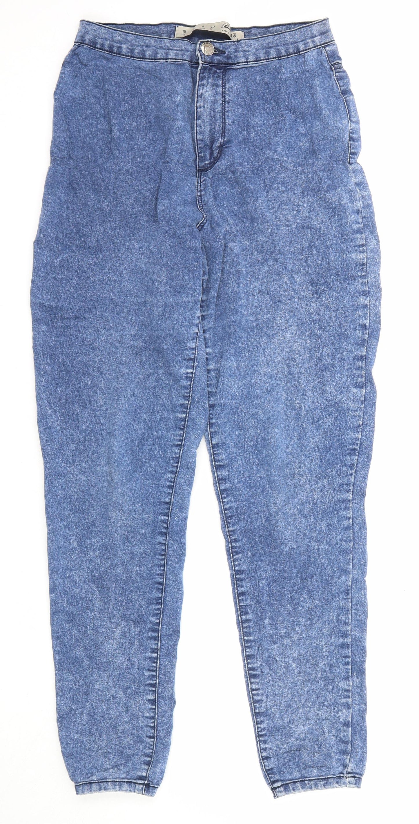 Denim & Co. Womens Blue Cotton Mom Jeans Size 10 L26 in Regular Zip - Acid Wash Effect