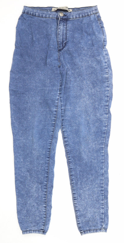 Denim & Co. Womens Blue Cotton Mom Jeans Size 10 L26 in Regular Zip - Acid Wash Effect