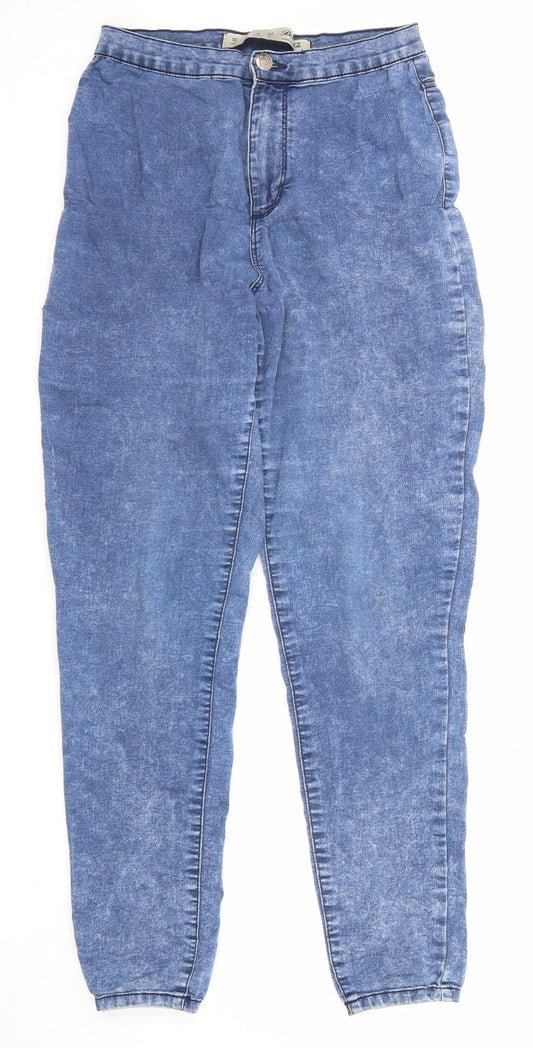 Denim & Co. Womens Blue Cotton Mom Jeans Size 10 L26 in Regular Zip - Acid Wash Effect