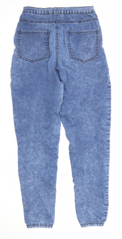 Denim & Co. Womens Blue Cotton Mom Jeans Size 10 L26 in Regular Zip - Acid Wash Effect