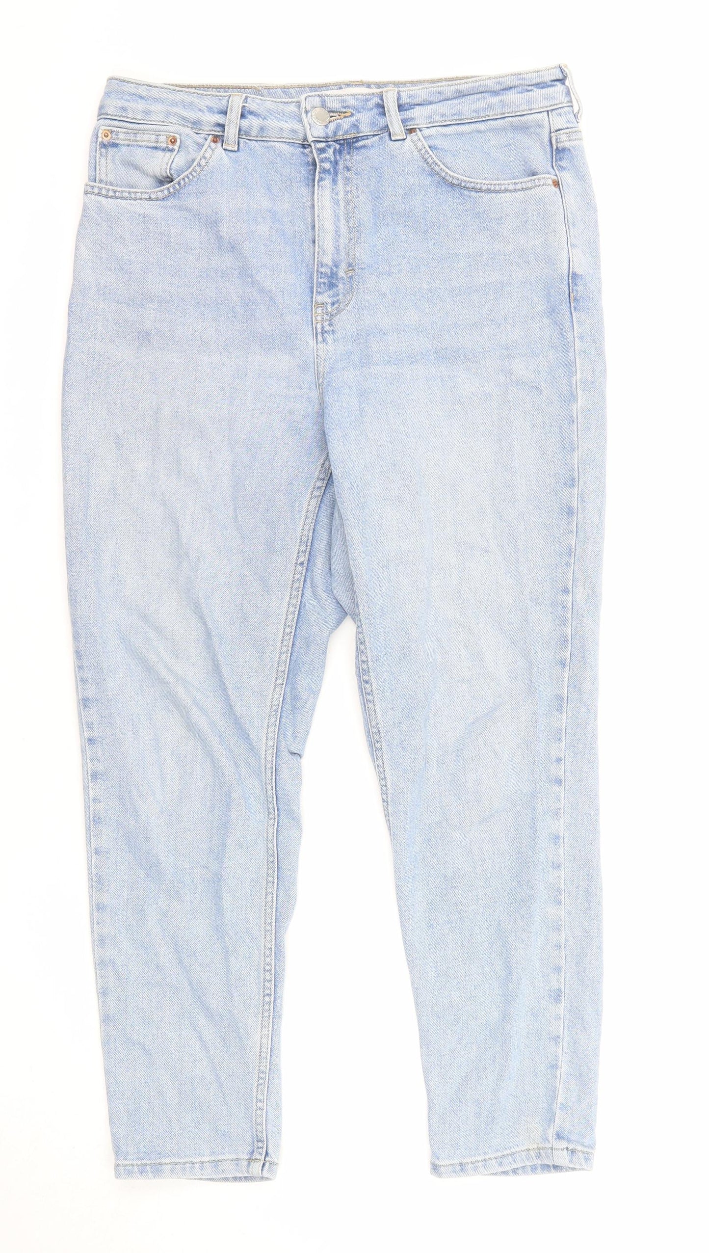 Topshop Womens Blue Cotton Straight Jeans Size 32 in L30 in Regular Zip