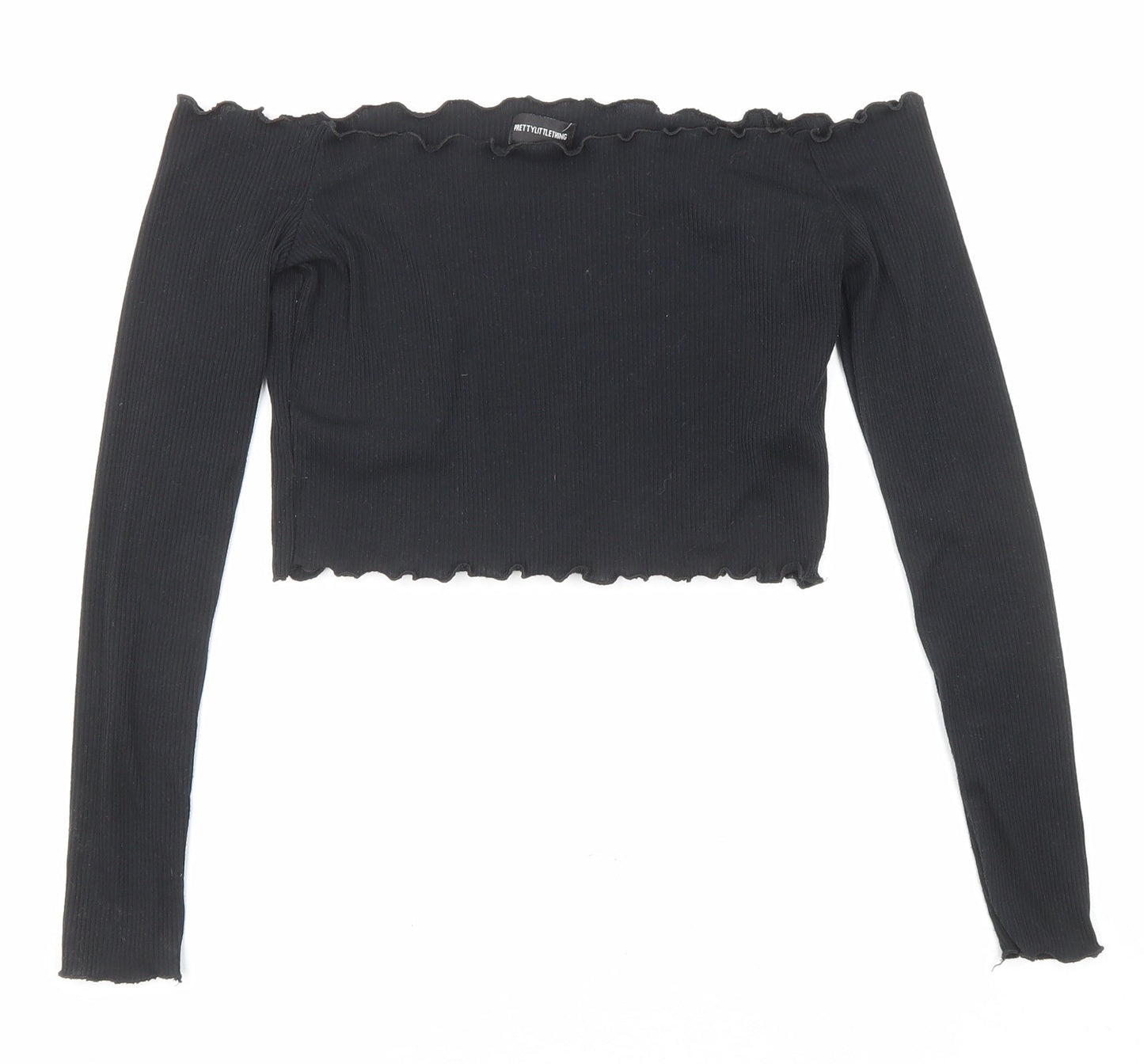 Womens UK Size 8 PRETTYLITTLETHING Black Cropped Blouse