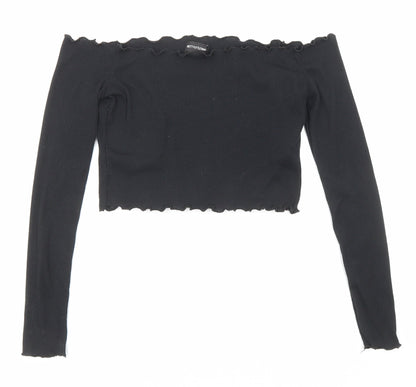 Womens UK Size 8 PRETTYLITTLETHING Black Cropped Blouse