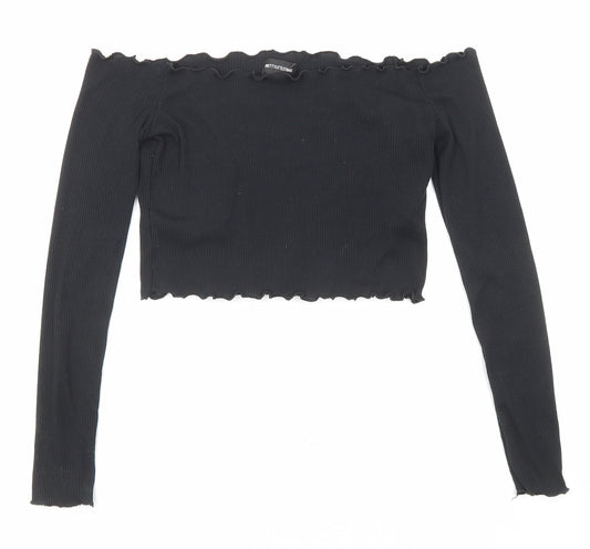 Womens UK Size 8 PRETTYLITTLETHING Black Cropped Blouse