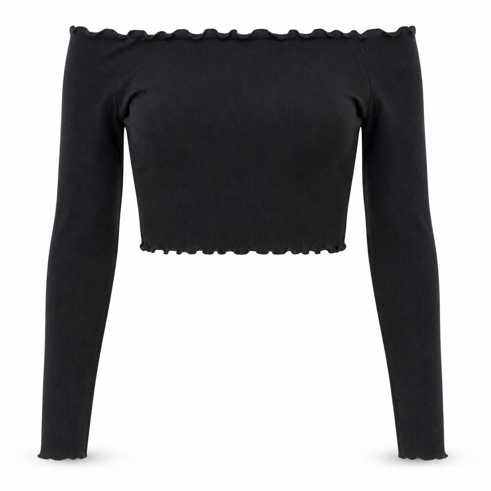 Womens UK Size 8 PRETTYLITTLETHING Black Cropped Blouse