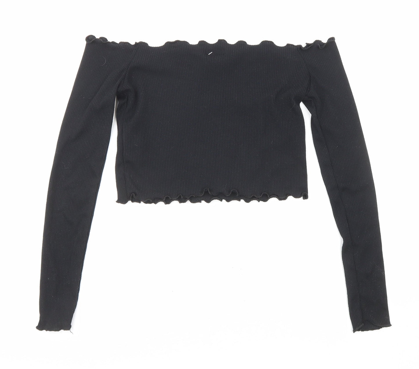 Womens UK Size 8 PRETTYLITTLETHING Black Cropped Blouse