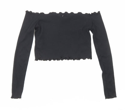 Womens UK Size 8 PRETTYLITTLETHING Black Cropped Blouse