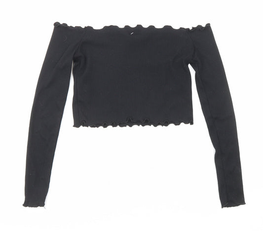 Womens UK Size 8 PRETTYLITTLETHING Black Cropped Blouse