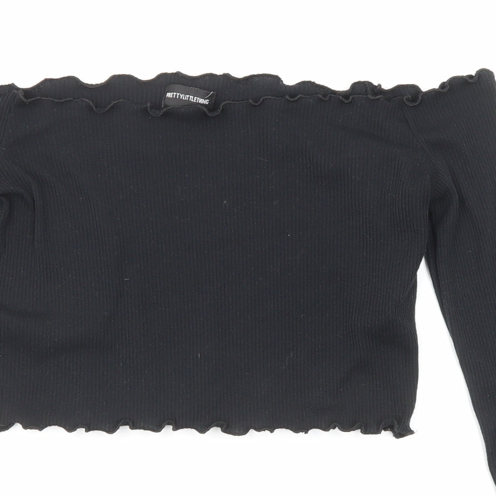 Womens UK Size 8 PRETTYLITTLETHING Black Cropped Blouse