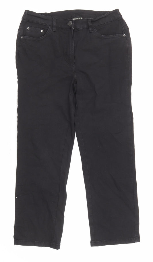 Bonmarché Womens Black Cotton Straight Jeans Size 12 L23 in Regular Zip