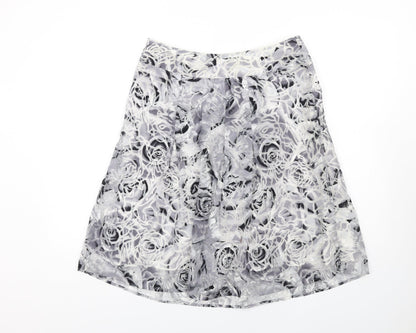 Per Una Womens Grey Floral Viscose A-Line Skirt Size 12 Zip