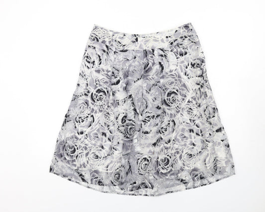 Per Una Womens Grey Floral Viscose A-Line Skirt Size 12 Zip