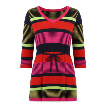 Per Una Womens Multicoloured Striped Viscose A-Line Size 10 V-Neck Pullover