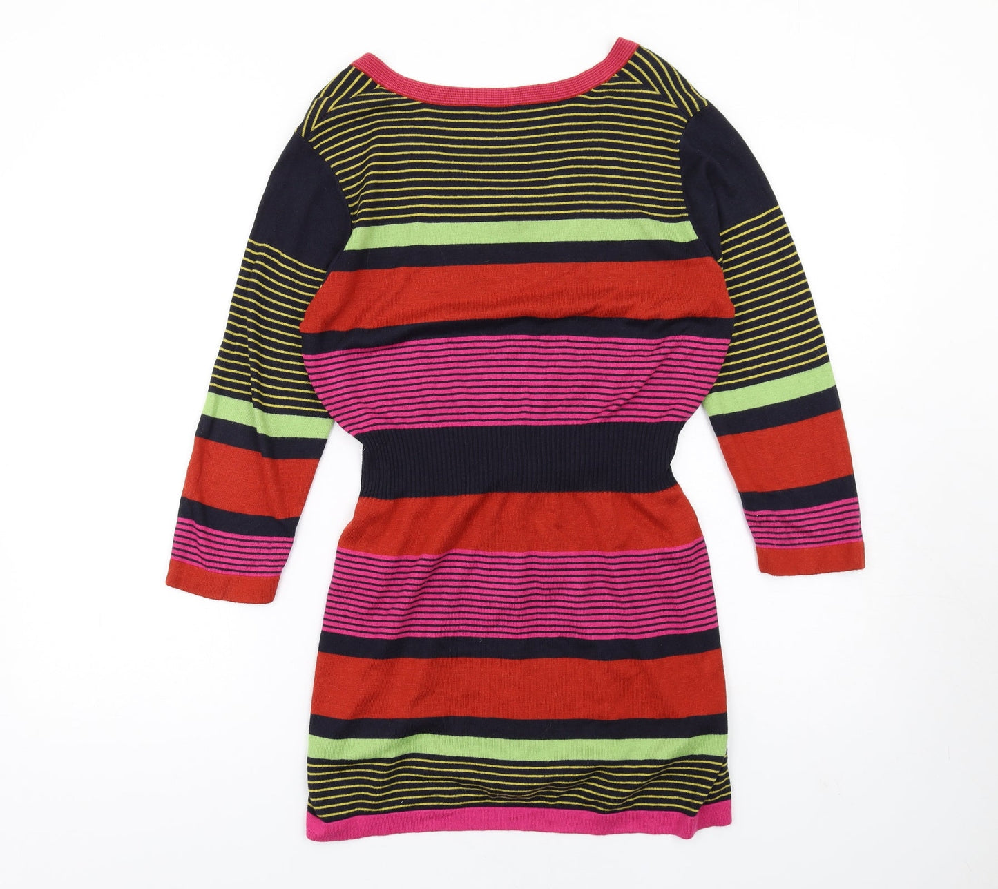 Per Una Womens Multicoloured Striped Viscose A-Line Size 10 V-Neck Pullover