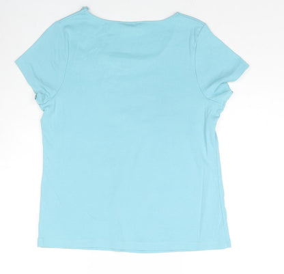 Classics Womens Blue Cotton Basic T-Shirt Size 16 Scoop Neck - Floral Lace Detail