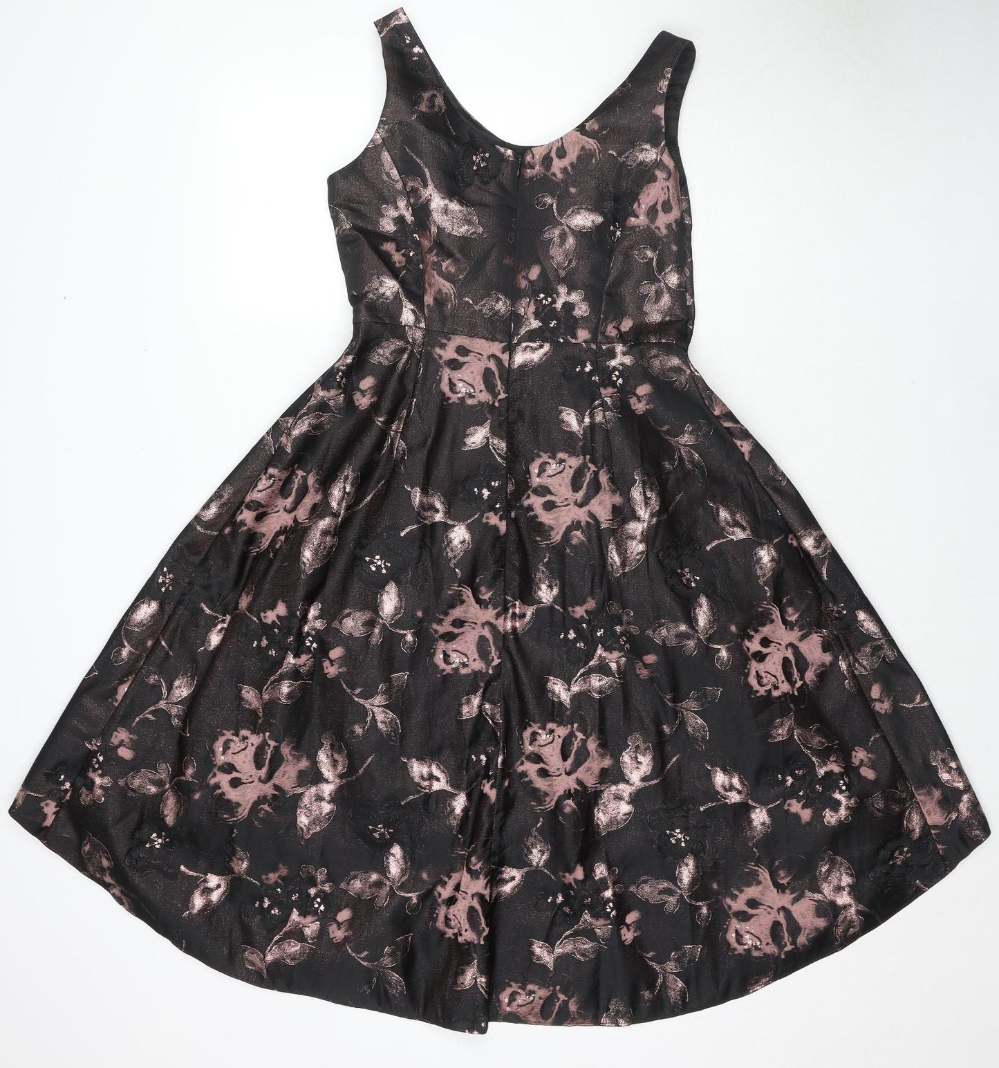 Luxe Womens Black Geometric Polyester Skater Dress Size 12 V-Neck Zip