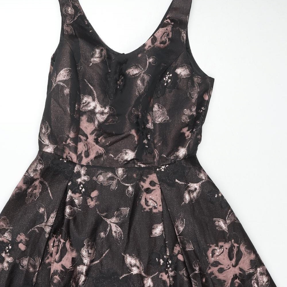 Luxe Womens Black Geometric Polyester Skater Dress Size 12 V-Neck Zip