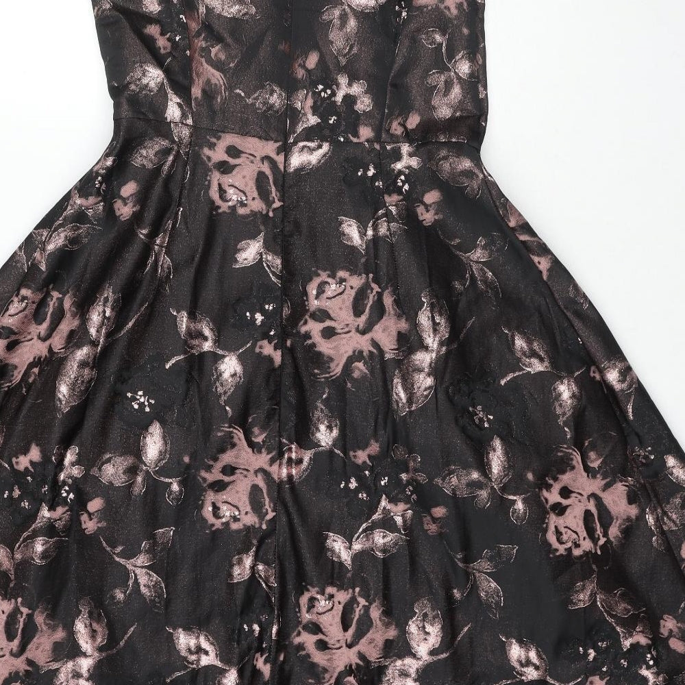 Luxe Womens Black Geometric Polyester Skater Dress Size 12 V-Neck Zip