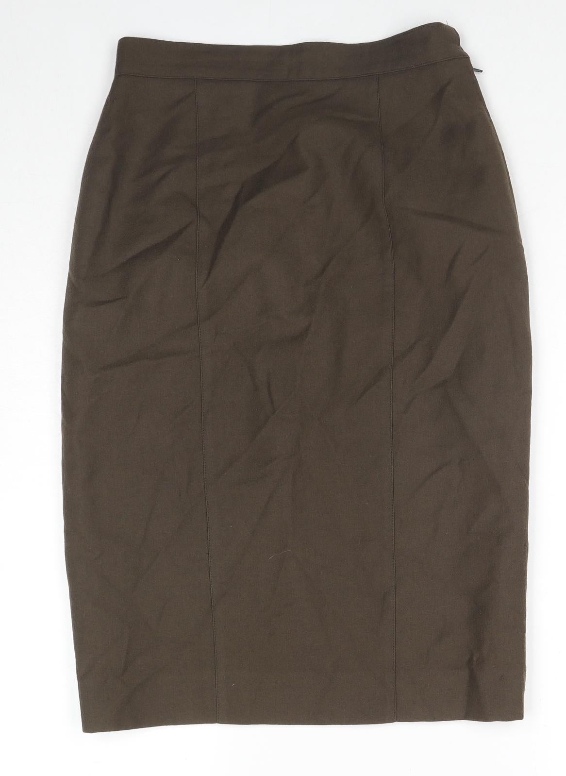 Gaston Jaunet Womens Brown Wool Straight & Pencil Skirt Size 12 Zip - Slits