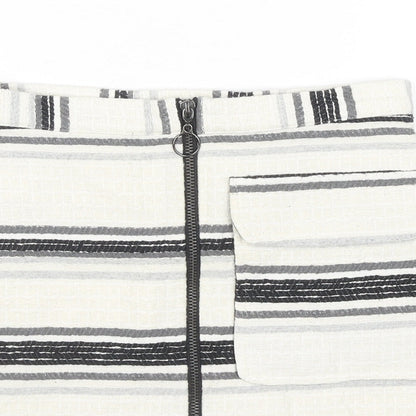 Topshop Womens Ivory Striped Cotton Flare Skirt Size 6 Zip