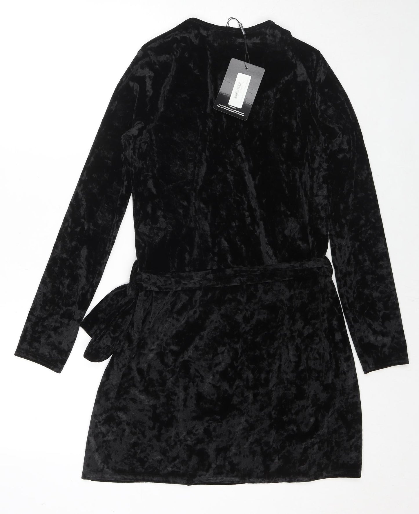 PRETTYLITTLETHING Womens Black Geometric Polyester Wrap Dress Size 6 V-Neck Button