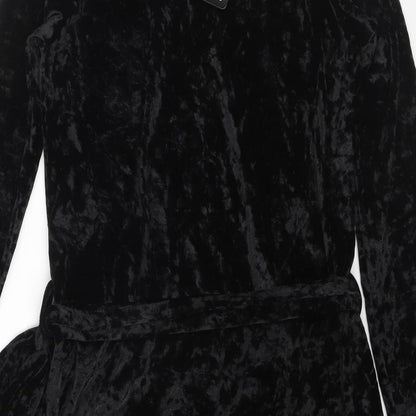 PRETTYLITTLETHING Womens Black Geometric Polyester Wrap Dress Size 6 V-Neck Button