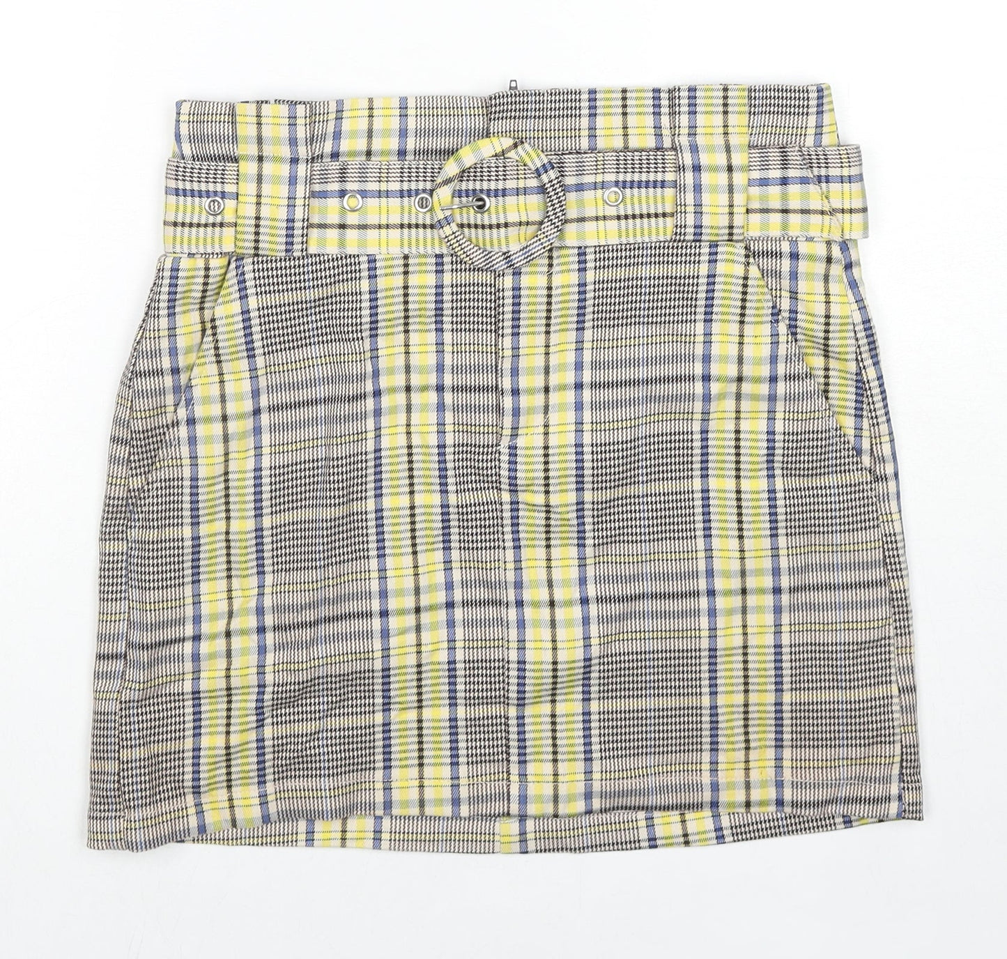 Bershka Womens Multicoloured Plaid Polyester A-Line Skirt Size S Zip