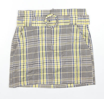 Bershka Womens Multicoloured Plaid Polyester A-Line Skirt Size S Zip