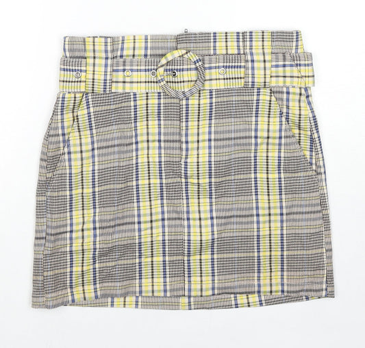 Bershka Womens Multicoloured Plaid Polyester A-Line Skirt Size S Zip