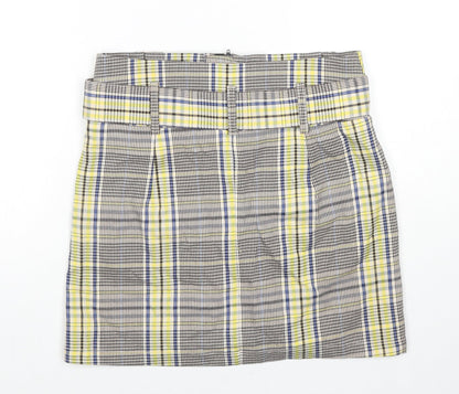 Bershka Womens Multicoloured Plaid Polyester A-Line Skirt Size S Zip