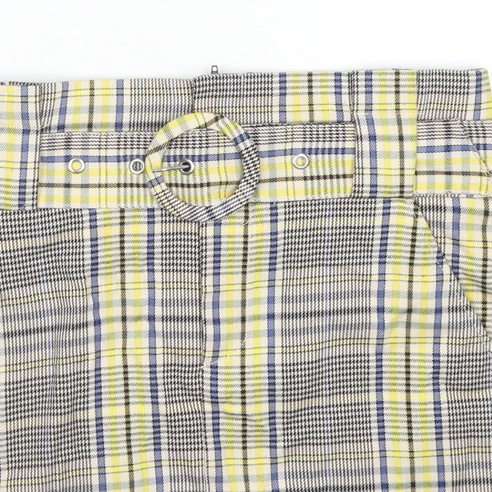 Bershka Womens Multicoloured Plaid Polyester A-Line Skirt Size S Zip