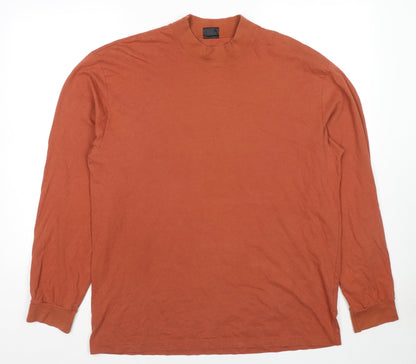 Top Company Mens Orange Cotton Pullover Sweatshirt Size L