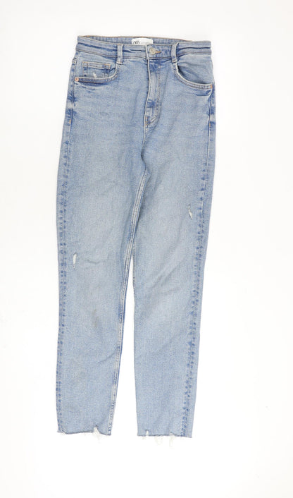 Zara Womens Blue Cotton Straight Jeans Size 8 L28 in Regular Zip