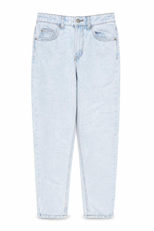 Front view of Denim & Co. women’s blue cotton mom jeans, size UK 10, 28-inch leg regular zip