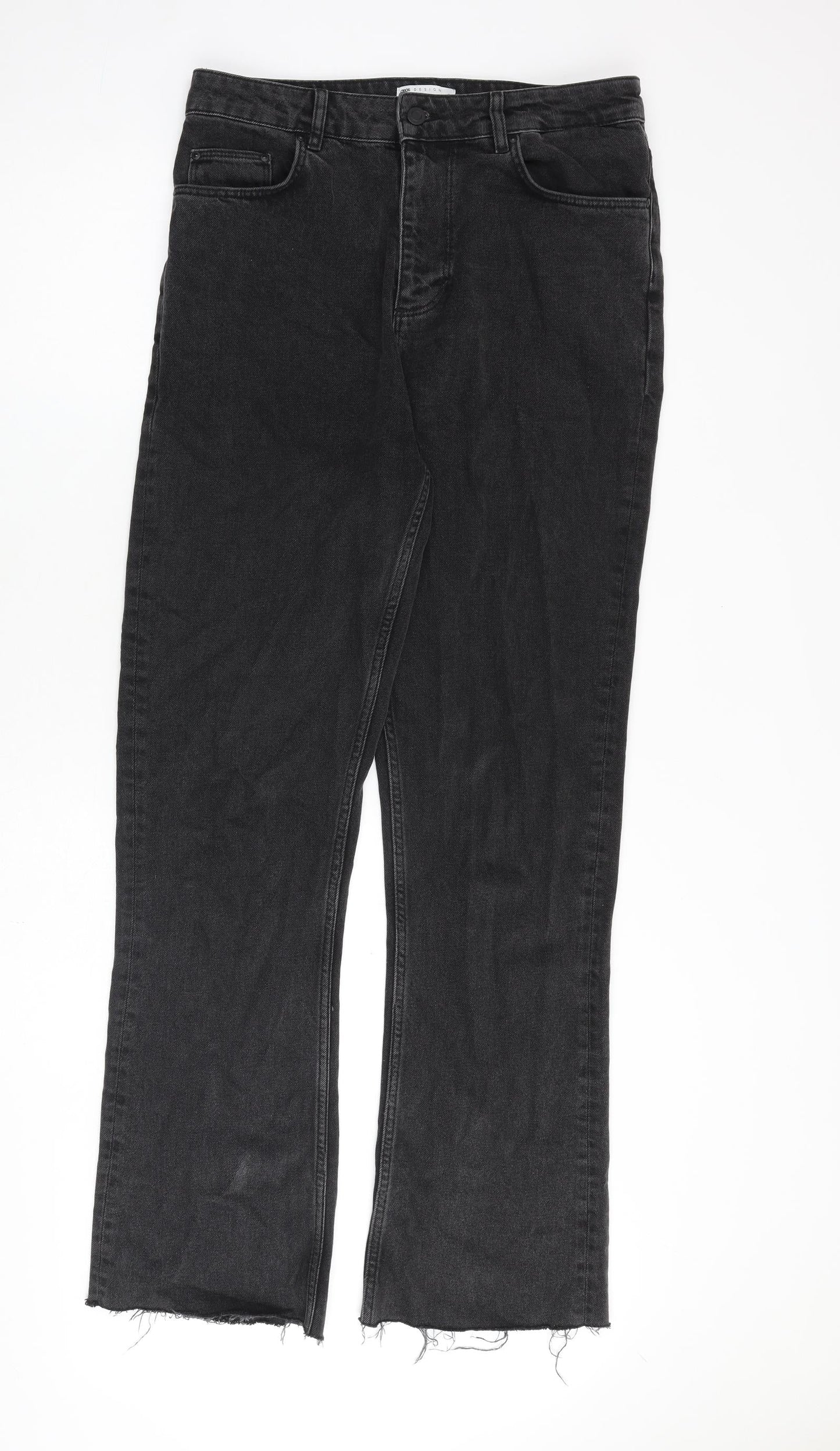 ASOS Womens Grey Cotton Straight Jeans Size 32 in L34 in Regular Zip - Raw Hem