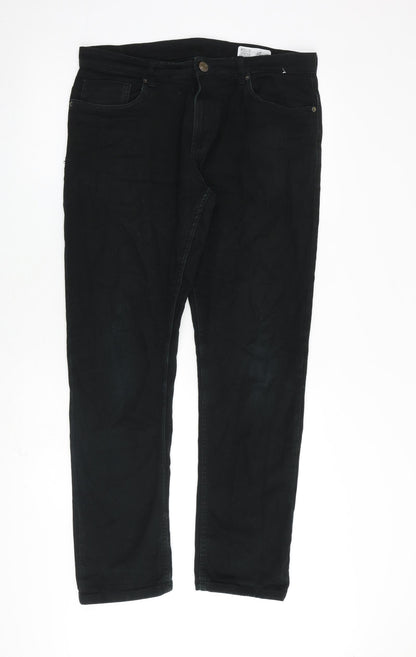 Denim & Co. Mens Green Cotton Straight Jeans Size 32 in L32 in Regular Zip