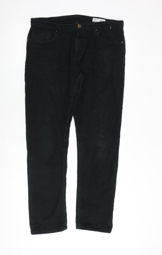 Denim & Co. Mens Green Cotton Straight Jeans Size 32 in L32 in Regular Zip