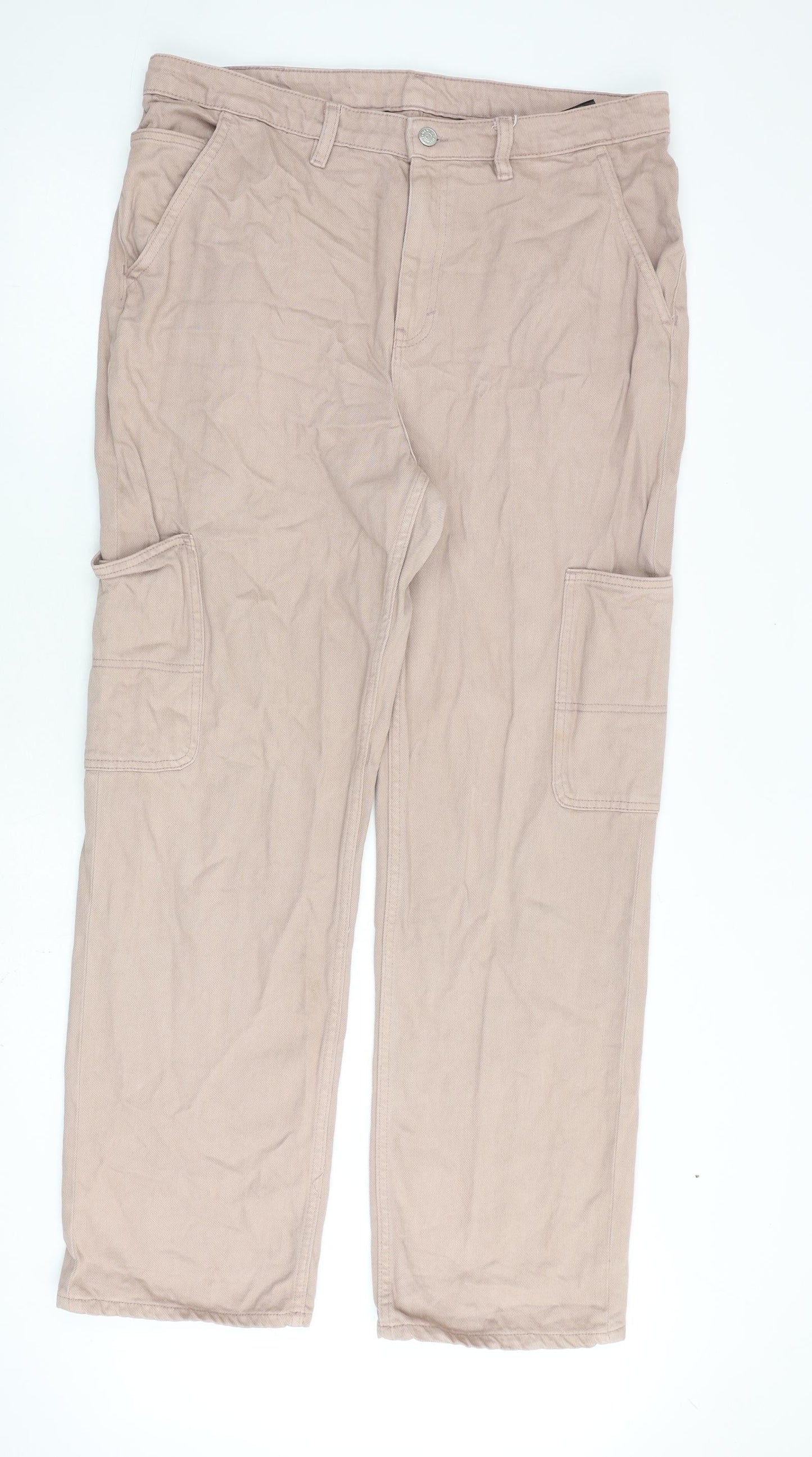 Monki Womens Pink Cotton Straight Jeans Size 34 in L31 in Regular Zip